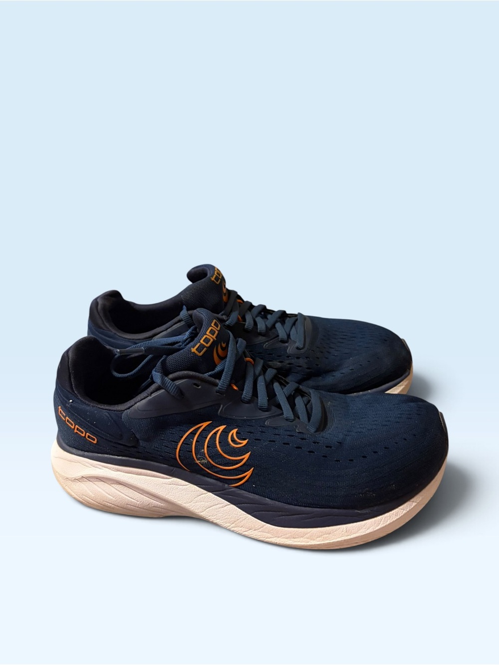 Topo Atoms 2 Men's Navy Blue Running Shoes with Orange Accents Sz 9.5